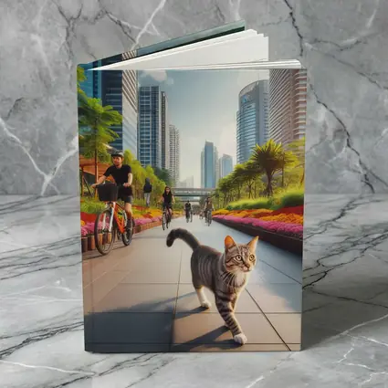 Tabby Cat City Park Bicycle Path Scene