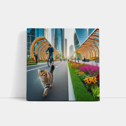 Tabby Cat Walking Urban City Bike Lane