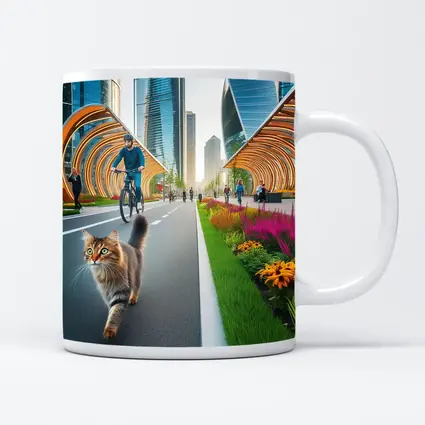 Tabby Cat Walking Urban City Bike Lane