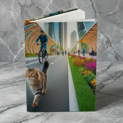 Tabby Cat Walking Urban City Bike Lane