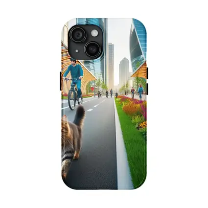 Tabby Cat Walking Urban City Bike Lane