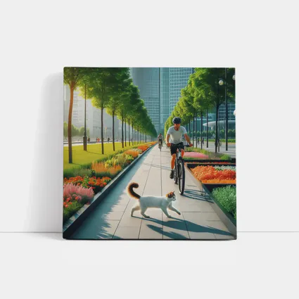 Cat and Cyclist on Urban Park Path