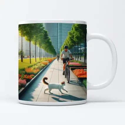 Cat and Cyclist on Urban Park Path
