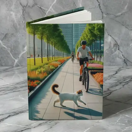 Cat and Cyclist on Urban Park Path