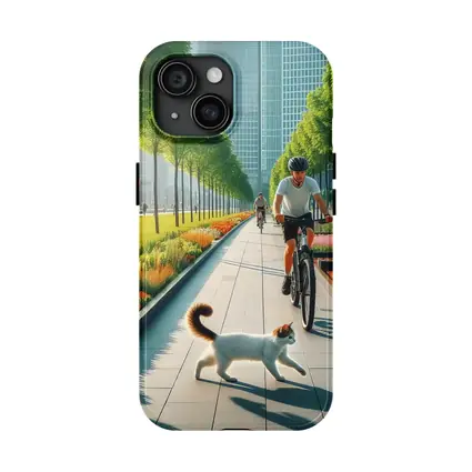 Cat and Cyclist on Urban Park Path