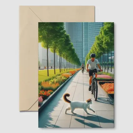 Cat and Cyclist on Urban Park Path