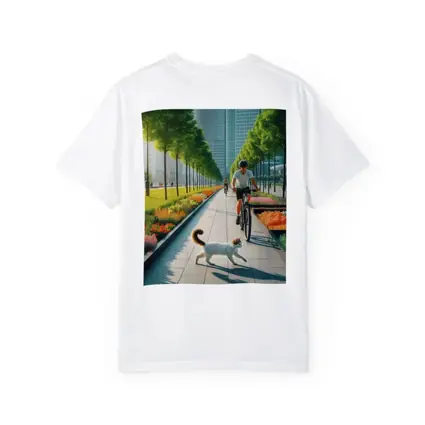 Cat and Cyclist on Urban Park Path