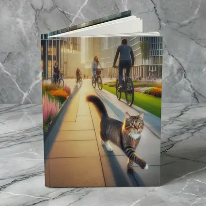 Tabby Cat Walking City Park Cyclists