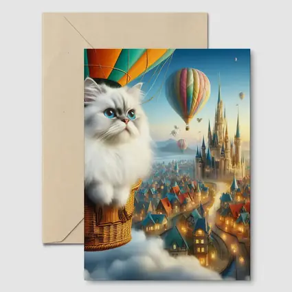 Persian Cat Hot Air Balloon Fantasy City