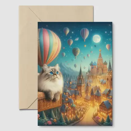 Ragdoll Cat Hot Air Balloon Fantasy City