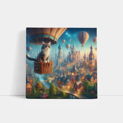 Cat Hot Air Balloon Fantasy Castle Town
