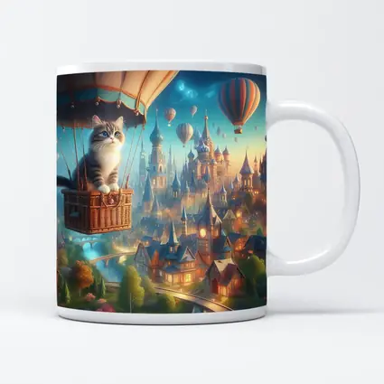 Cat Hot Air Balloon Fantasy Castle Town