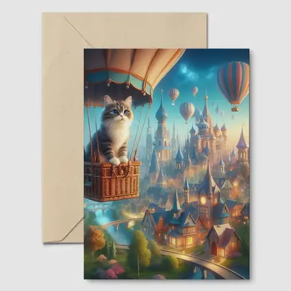 Cat Hot Air Balloon Fantasy Castle Town