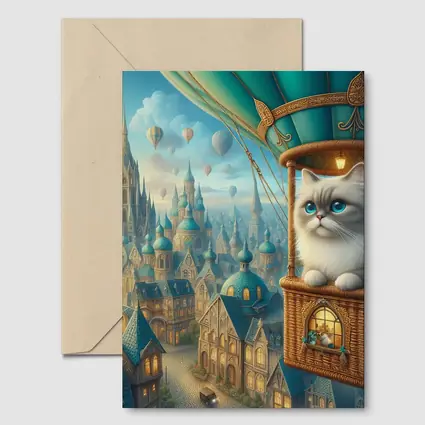 Ragdoll Cat Hot Air Balloon Fantasy City