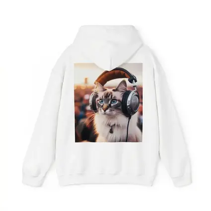 Ragdoll Cat Wearing Headphones Crowd Background