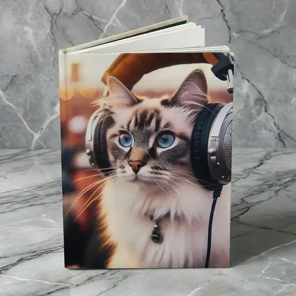 Ragdoll Cat Wearing Headphones Crowd Background