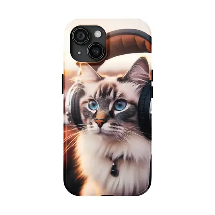 Ragdoll Cat Wearing Headphones Crowd Background