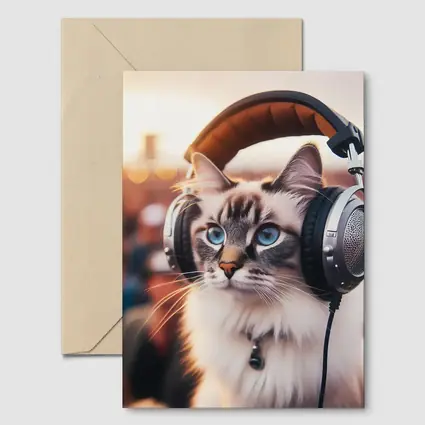 Ragdoll Cat Wearing Headphones Crowd Background