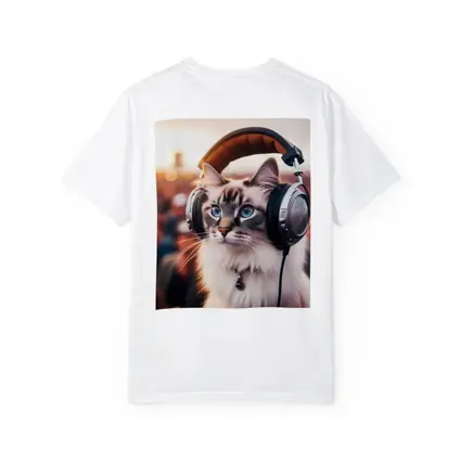 Ragdoll Cat Wearing Headphones Crowd Background