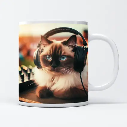 Birman Cat DJ Headphones Outdoor Party