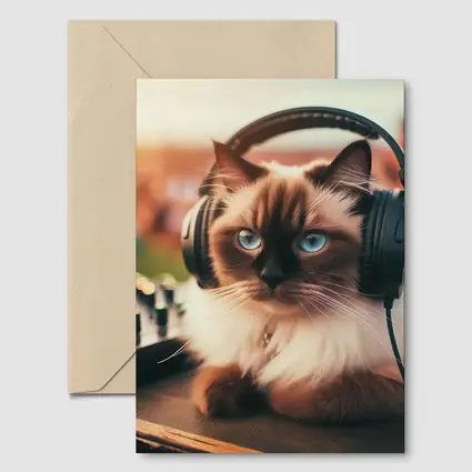 Birman Cat DJ Headphones Outdoor Party