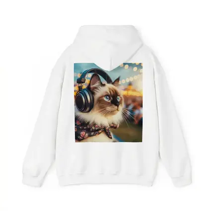 Birman Cat Headphones Floral Bandana Bokeh Lights