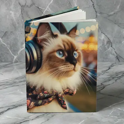 Birman Cat Headphones Floral Bandana Bokeh Lights