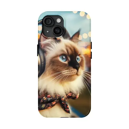 Birman Cat Headphones Floral Bandana Bokeh Lights