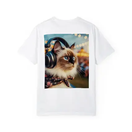 Birman Cat Headphones Floral Bandana Bokeh Lights