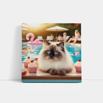 Birman Cat Blue Eyes Pool Party Summer