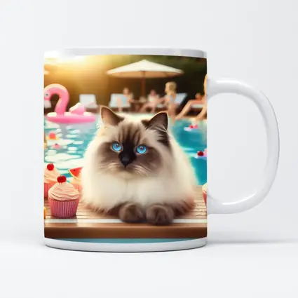 Birman Cat Blue Eyes Pool Party Summer