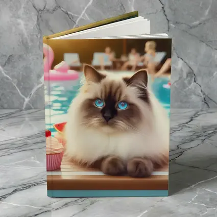 Birman Cat Blue Eyes Pool Party Summer