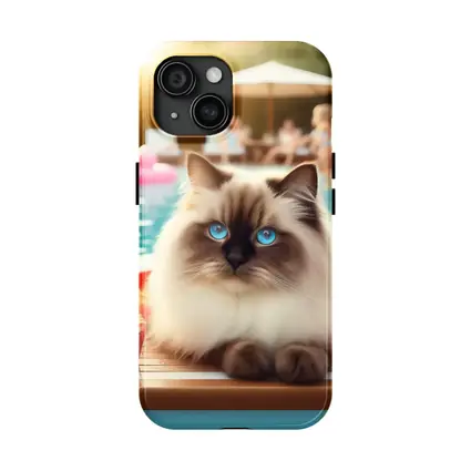 Birman Cat Blue Eyes Pool Party Summer