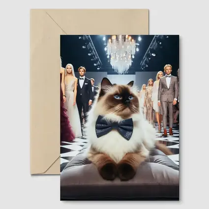 Birman Cat Wearing Bow Tie Fashion Runway