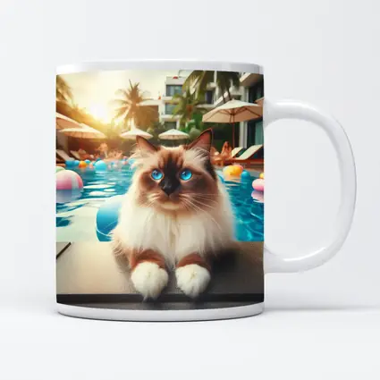 Ragdoll Cat Relaxing By Resort Pool