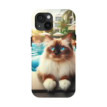 Ragdoll Cat Relaxing By Resort Pool
