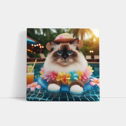 Ragdoll Cat Relaxing by Tropical Pool