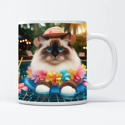 Ragdoll Cat Relaxing by Tropical Pool
