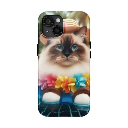 Ragdoll Cat Relaxing by Tropical Pool