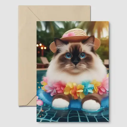 Ragdoll Cat Relaxing by Tropical Pool
