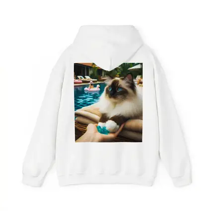 Birman Cat Relaxing By Tropical Pool
