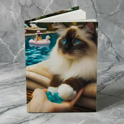 Birman Cat Relaxing By Tropical Pool