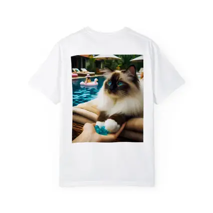 Birman Cat Relaxing By Tropical Pool