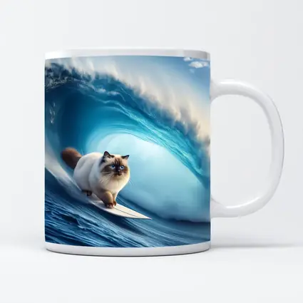 Birman Cat Surfing Giant Ocean Wave