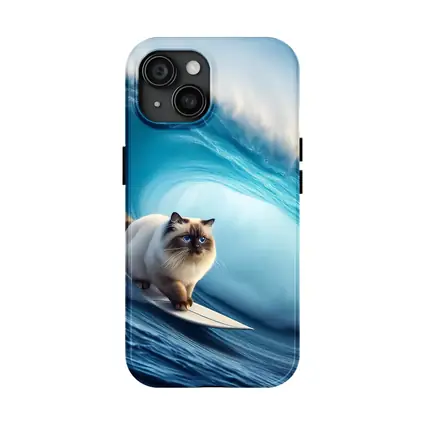 Birman Cat Surfing Giant Ocean Wave