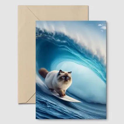 Birman Cat Surfing Giant Ocean Wave