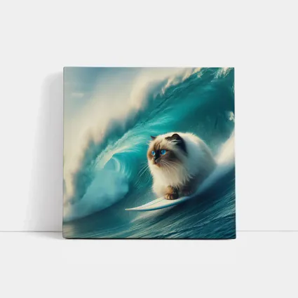 Ragdoll Cat Surfing Massive Ocean Wave