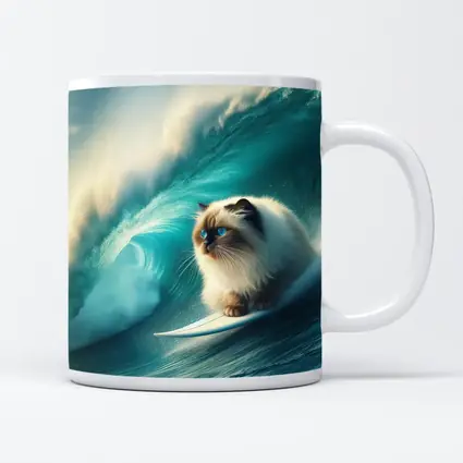 Ragdoll Cat Surfing Massive Ocean Wave