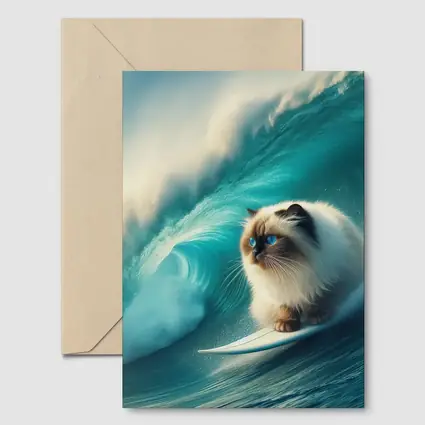 Ragdoll Cat Surfing Massive Ocean Wave