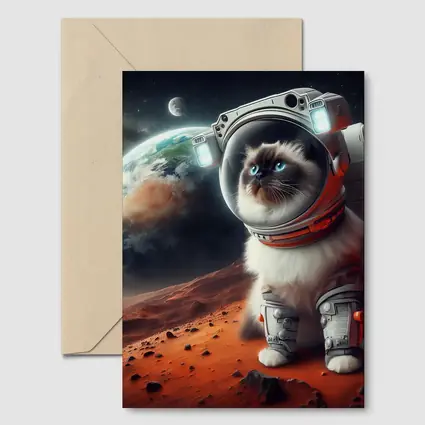 Birman Cat Astronaut on Mars Space